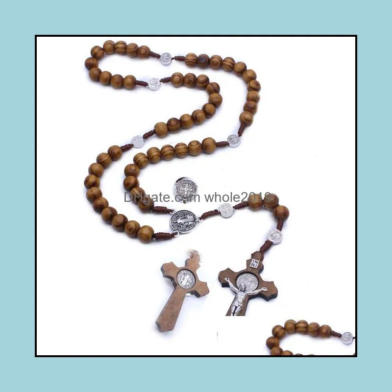 handmade wooden jesus prayer necklace for women men personality vintage beads rosary necklaces fashion pendant jewelry gifts