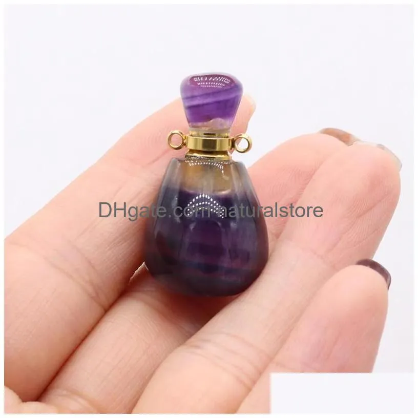 pendant necklaces  oil diffusernatural fluorites perfume bottle natural stone charms for women jewerly necklace 18x340mm