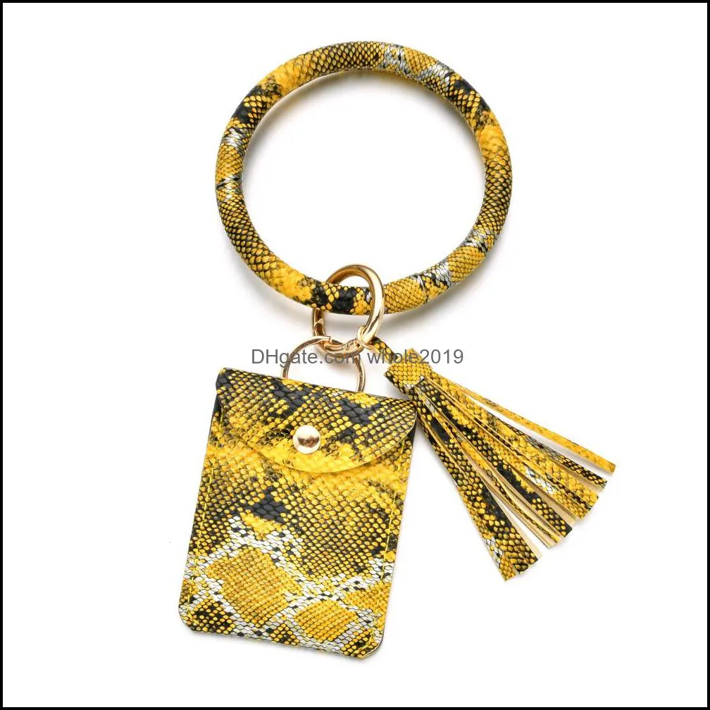 o key ring snakeskin bracelet keychain id card holder wallet tassel pendant bracelets leather keychains bangle for women girls