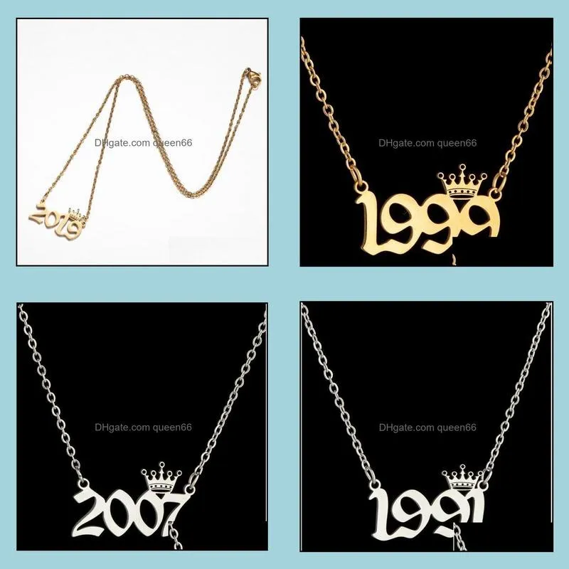 19802019 personalized birth year number necklaces custom crown initial necklace pendants for women girls birthday jewelry special