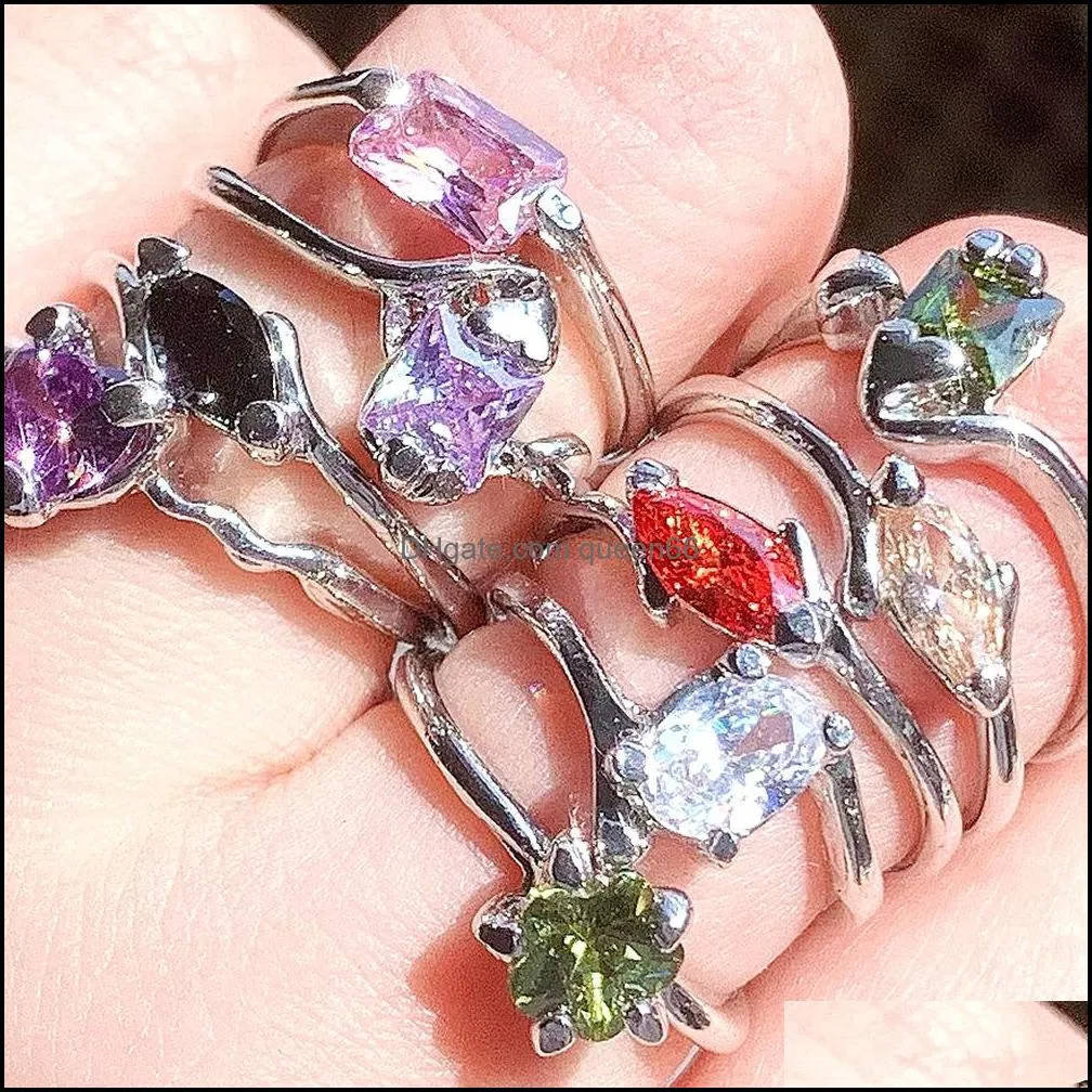 wholesale 50pcs colorful rhinestone silver fashion gemstone rings mix women elegant verlobungring jewelry