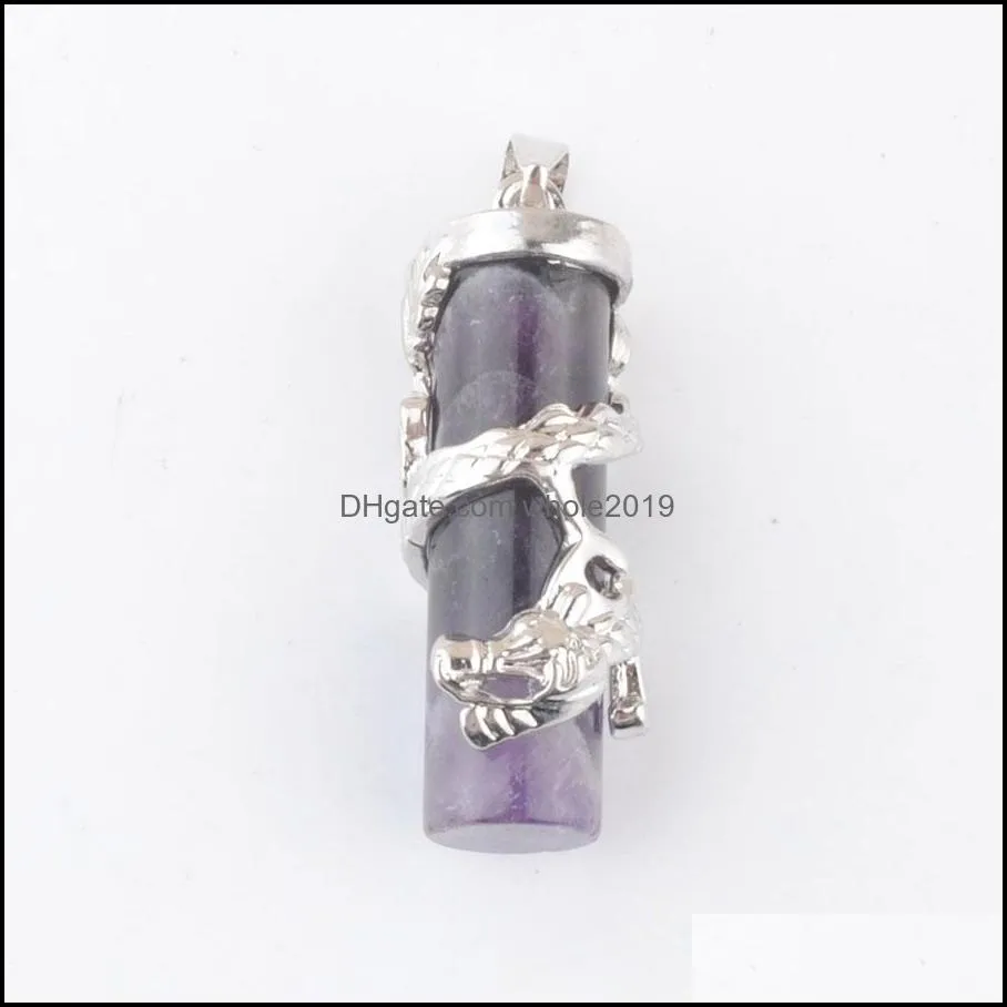 mixed chakra reiki dragon wrap pendant pendulum amulet natural stone beads column rhodonite agates opal crystal amethyst sodalite blue sand wholesale