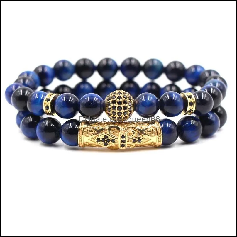beaded bracelets set for men women 8mm blue tiger eye natural stone elastic bracelet bangle couples fashion jewelry m481a f