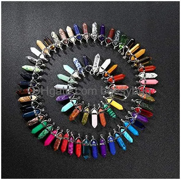 multicolor bullet shape gemstone healing pointed hexagonal chakra pendants quartz crystal stone charm random color for necklace earring jewelry making