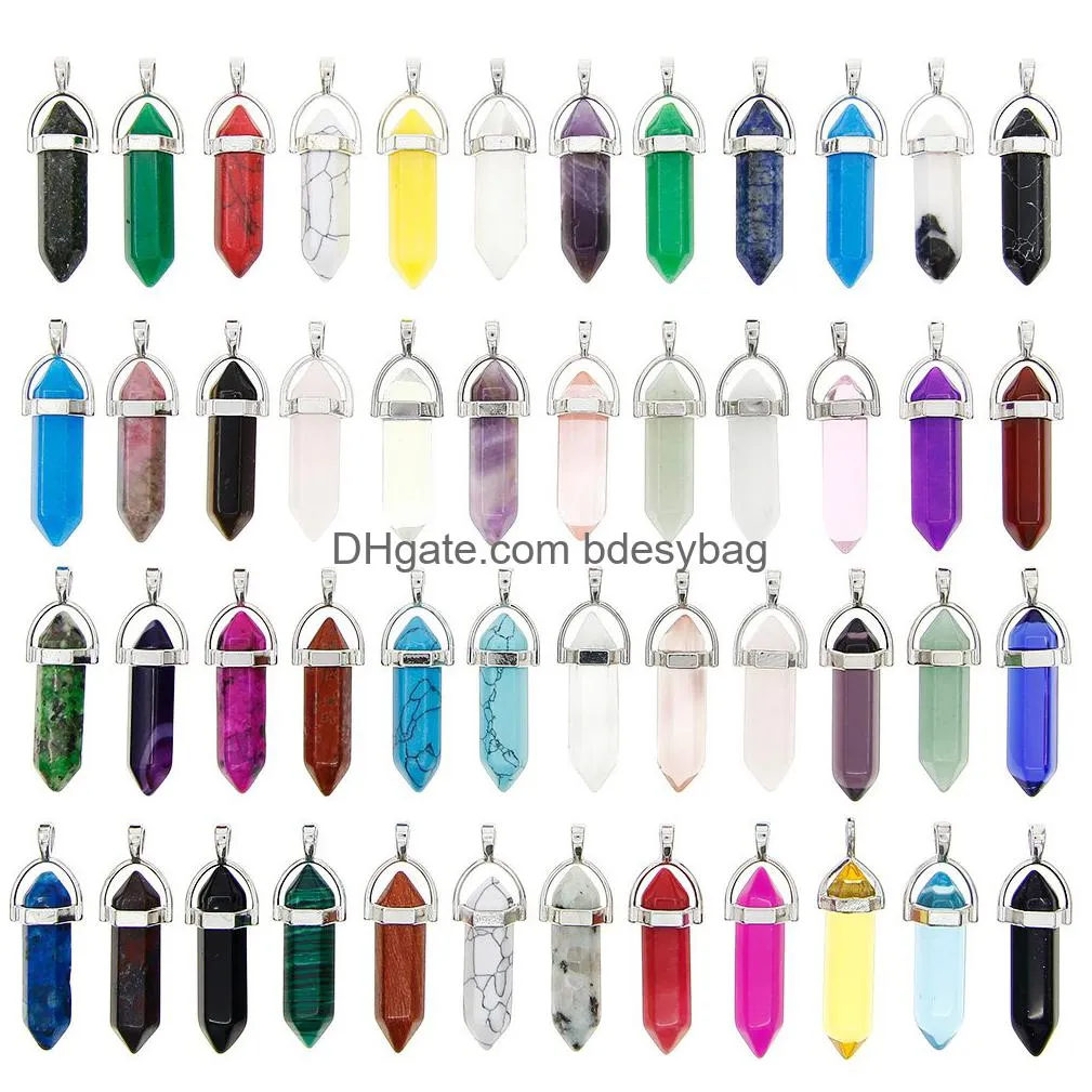 keyzone bullet shape healing pointed chakra beads quartz crystal stone pendants for diy necklace jewelry making assorted color