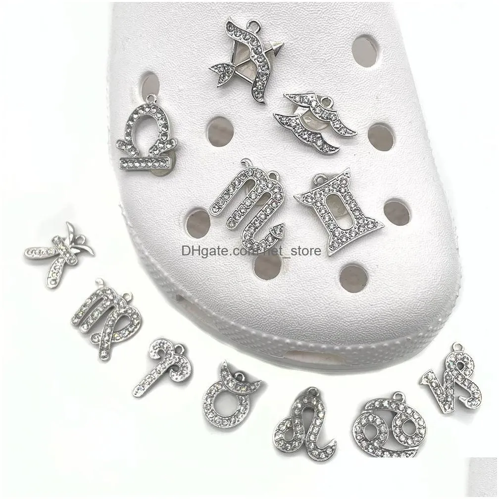 12 constellation series metal bling croc charms jibitz accessories shoe clog decoration charm button pins