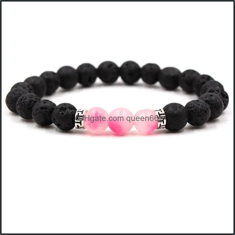 natural lava stone bracelet bangles charm 7 chakras yoga beads  oil diffuser elastic bracelets for women men jewelry