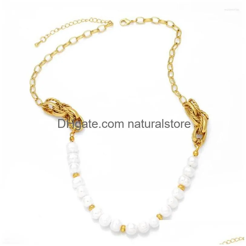 pendant necklaces flola half pearl necklace twist chain choker for women gold plated jewelry gifts collares para mmujer nkeb488