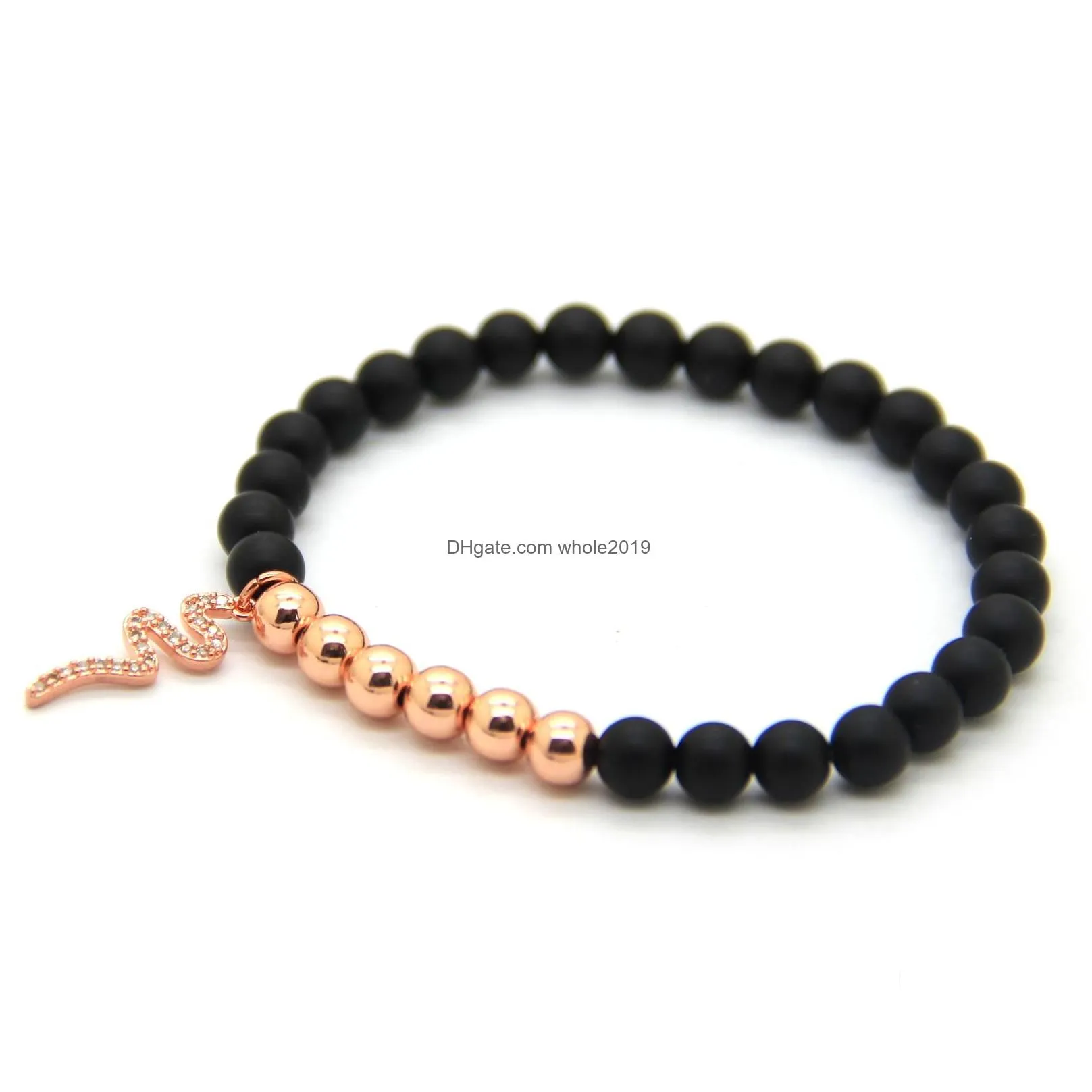 2016 high grade jewelry wholesale 6mm matte agate stone beads men girl bracelets micro inlay zircon snake bracelets not fade