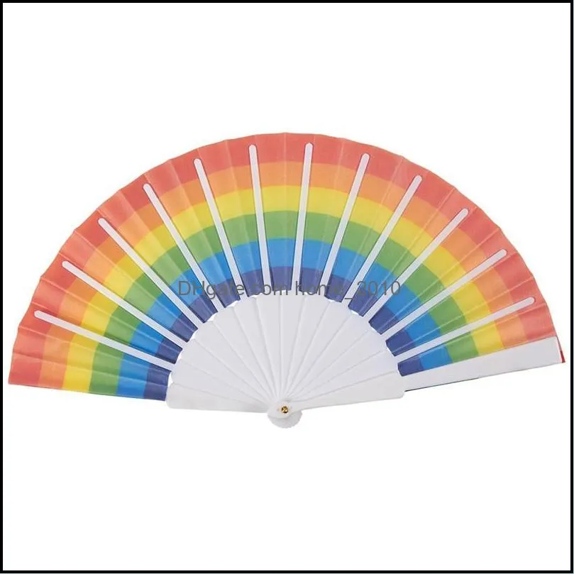 rainbow fan gay pride lgbt party plastic bone rainbow handheld 23cm fans music festival club event gifts