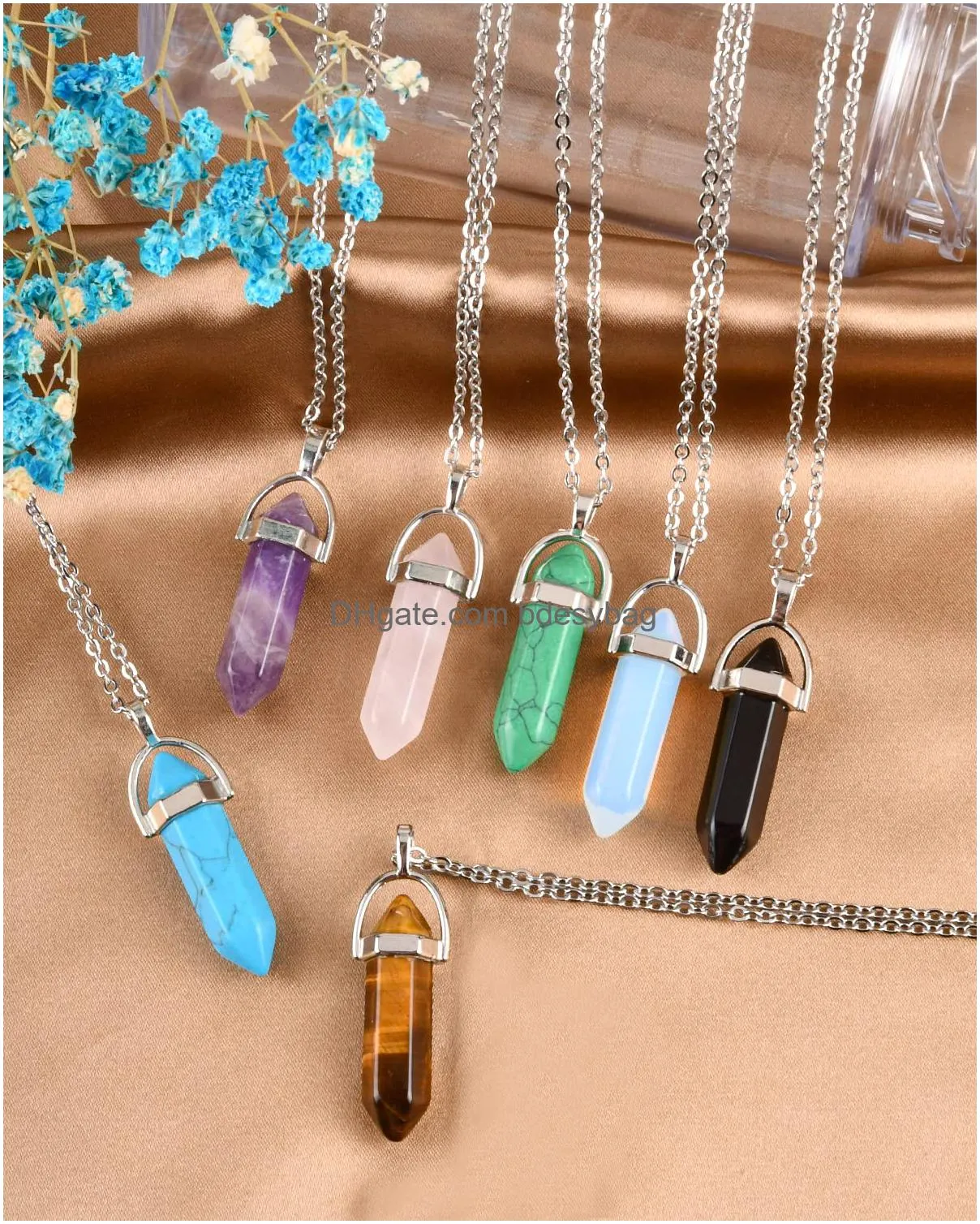 natural crystal pendant hexagonal healing crystal stone necklace bulk chakra reiki gemstone pendants for necklace jewelry making