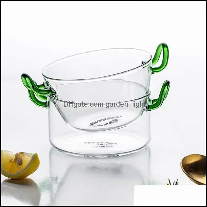 bowls transparent glass ice cream bowl fruit vegetable salad dessert with green handle home restaurant microwavable tableware