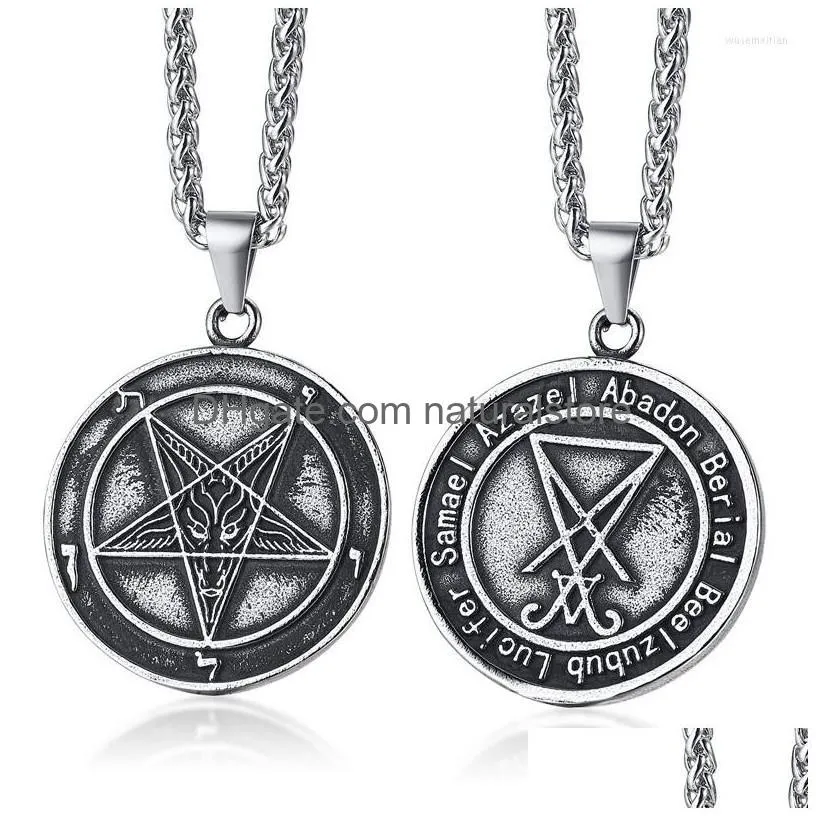 pendant necklaces modyle double sides wearable sigil of lucifer david star pendants stainless steel men necklace pagan occult male