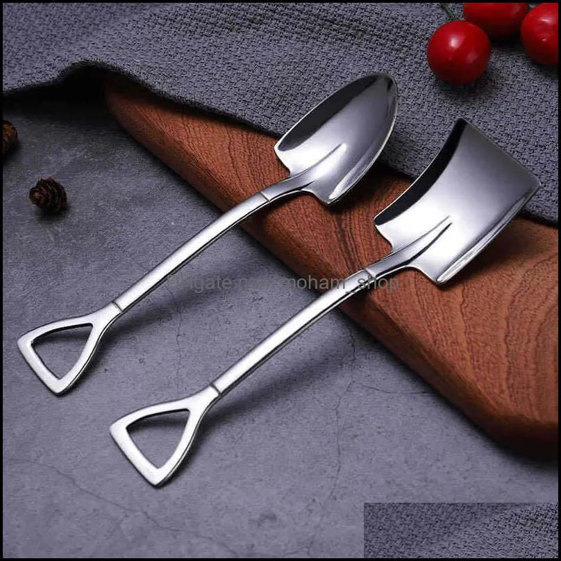 mini shovel shape spoon home el party stainless steel fruits scoop ice cream desserts square cusp head ladle arrival 1 9dh g2