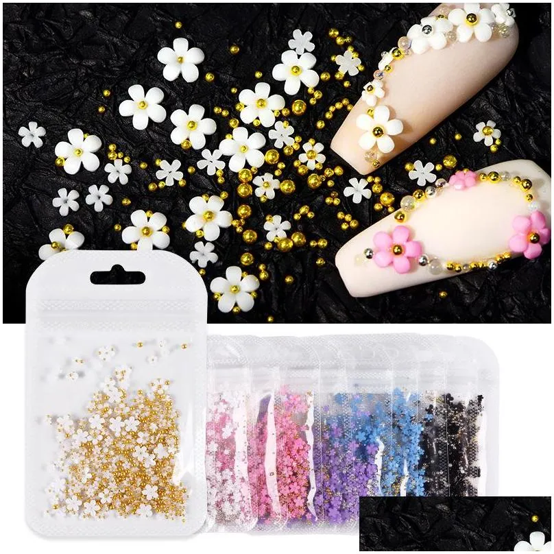 2g/bag 3d pink flower nail art jewelry mixed size steel ball supplies for professional accessories diy manicure design