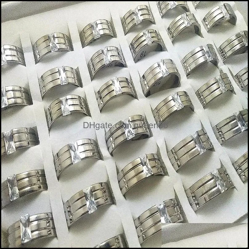 wholesale 30 pcs zircon comfort fit stainless steel rings fashion band jewelry ring for man women