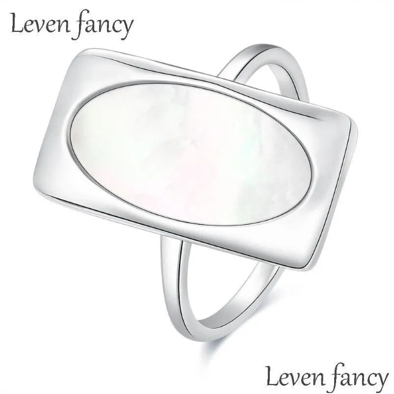 cluster rings s925 sterling silver geometric rectangle charm oval mother of pearl abalone shell ring classic square open for women