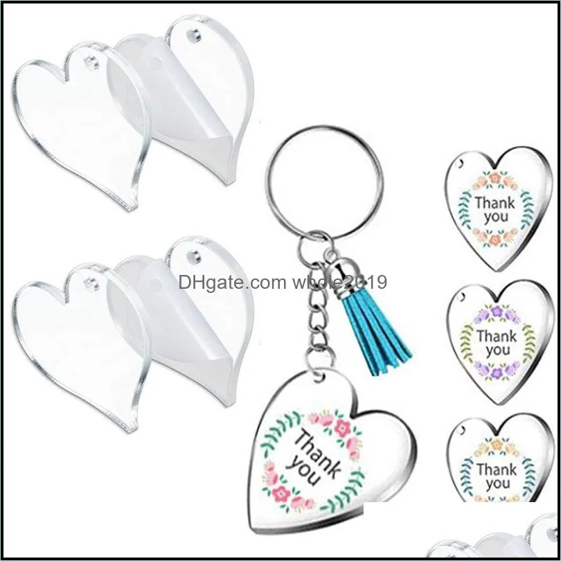 transparent acrylic blanks keychains leather tassels set star heart circle discs key chain ring for diy crafts making kit w36f