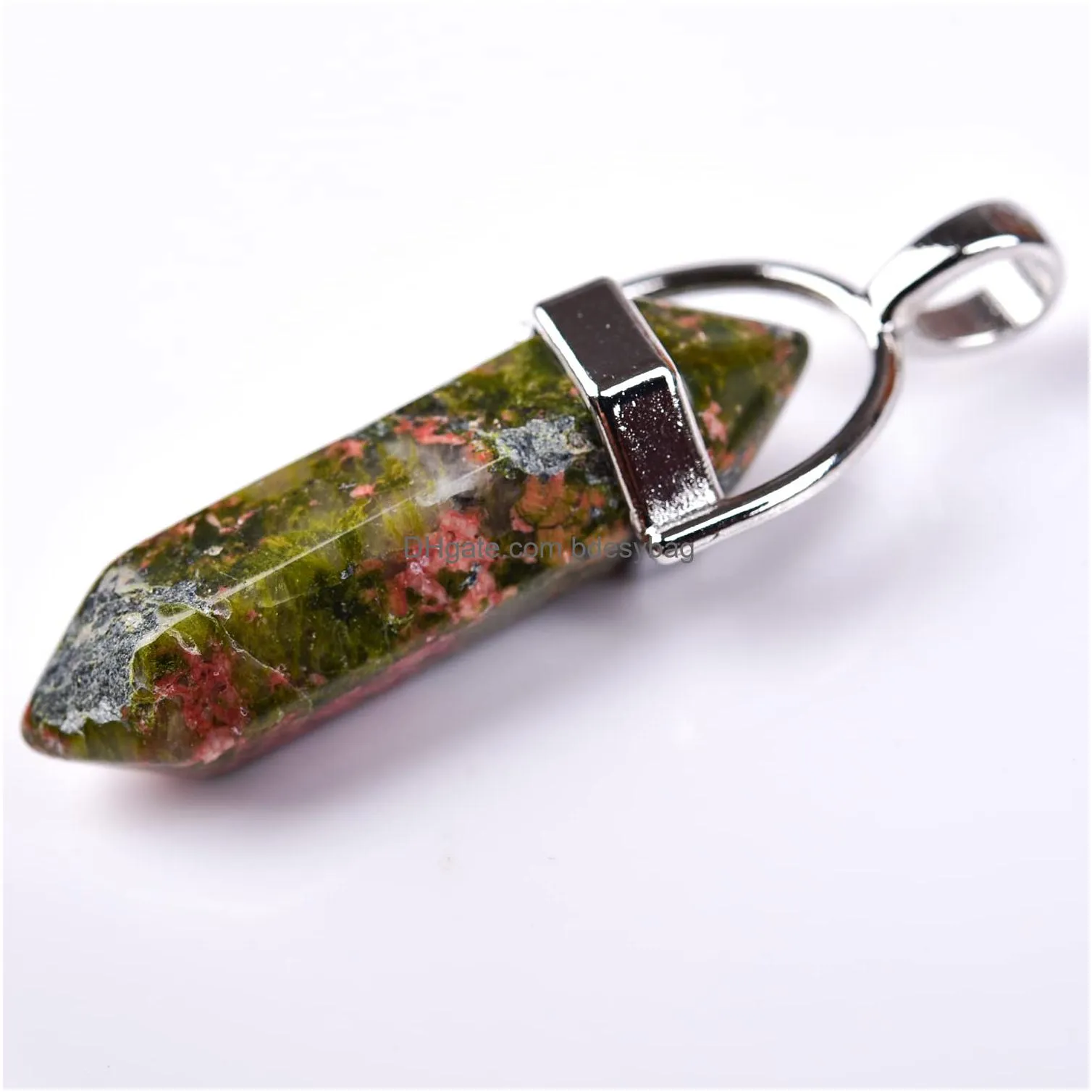 yuncai bullet shape gemstone pendant hexagonal chakra crystal pointed quartz pendantsunakite