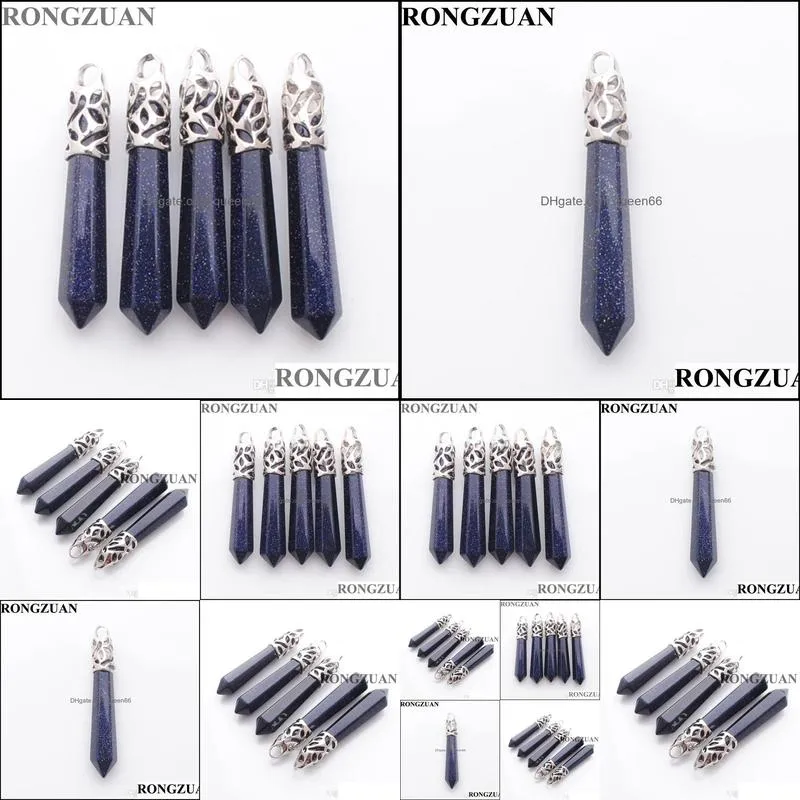 danglependants natural gemstone blue sand reiki chakra healing bullet hexagonal point pointed reiki pillar dn3019