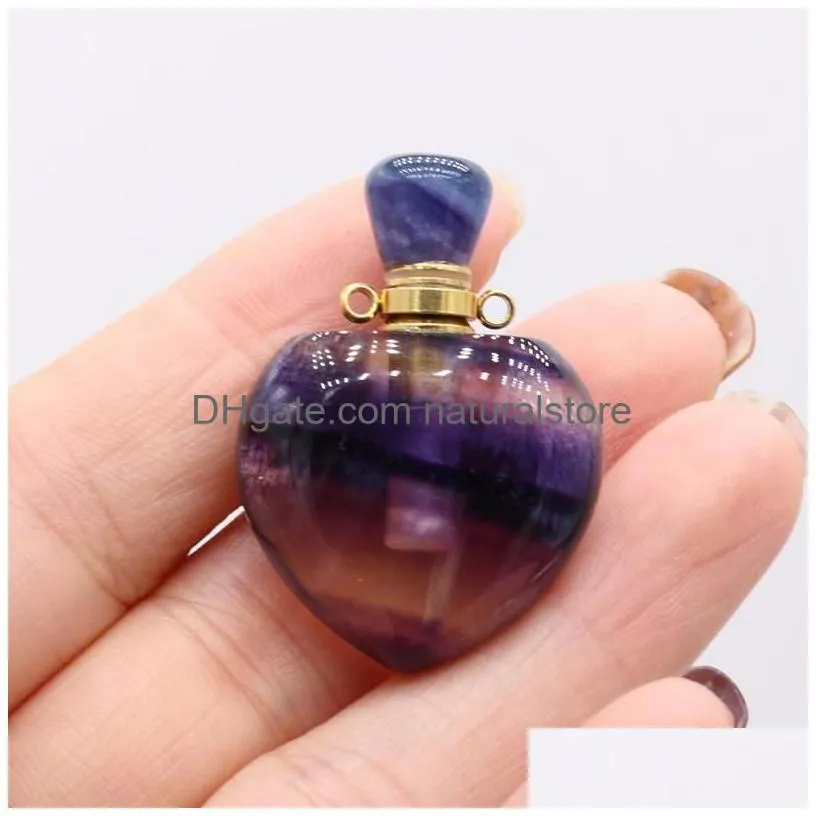 pendant necklaces natural fluorites perfume bottle charms heart shape women essential oil diffuser for jewerly necklace 25x40mm