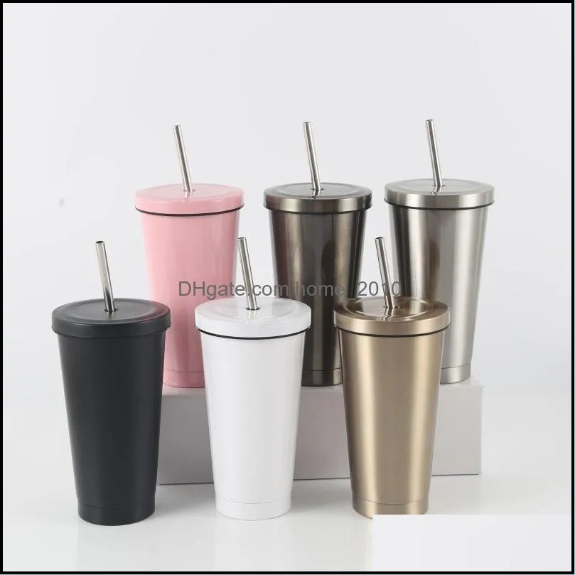 17oz stainless steel cup double wall coffee tumbler with lid and straw high capacity water mug