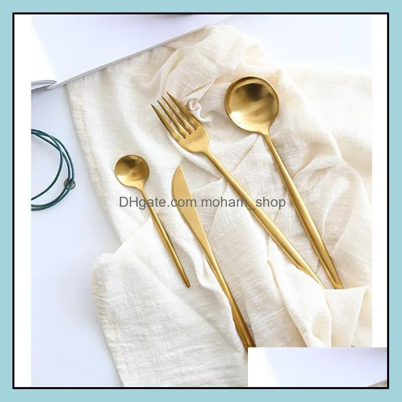 dinnerware gold flatware gold cutlery matte polish stainless steel 304 knife fork spoon wedding tableware silverware pae10827