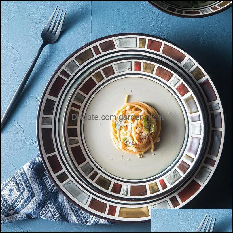 bowls creative ceramic tableware american handpainted kiln glazed western plate snack steak noodle bowl soup