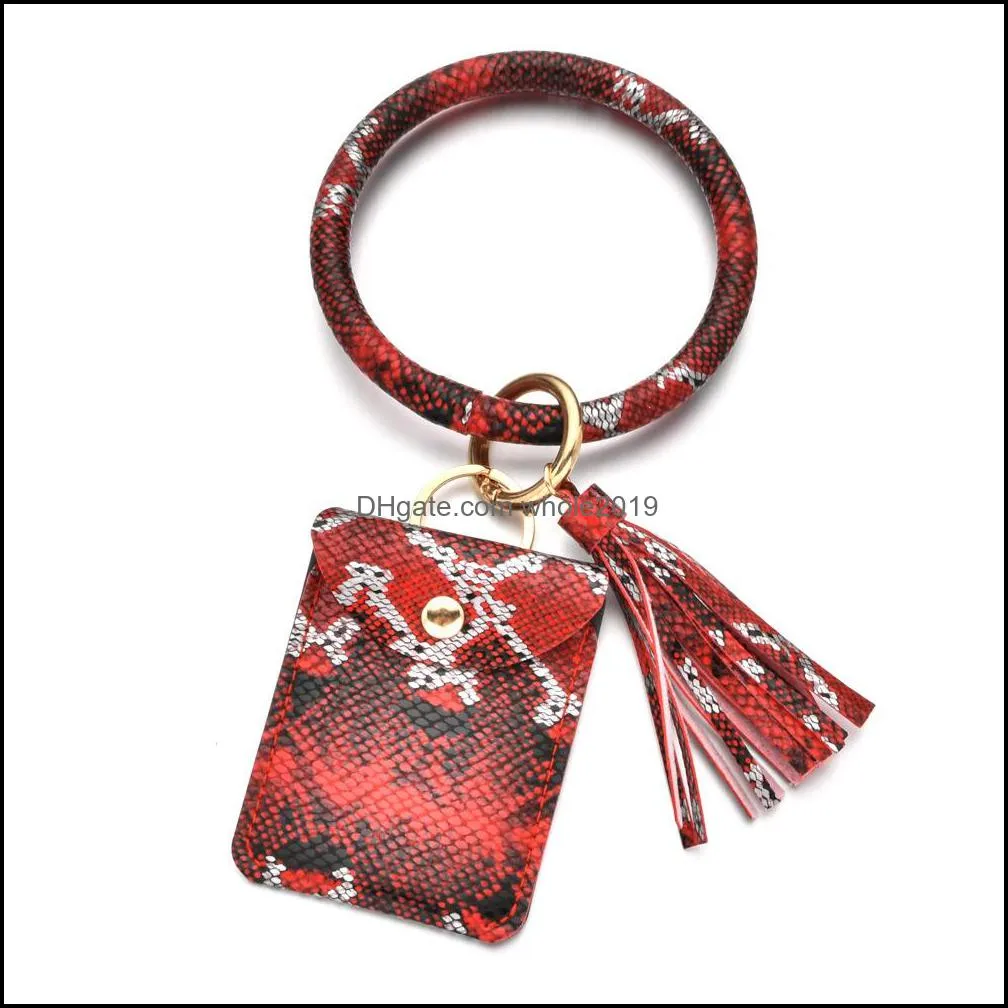 o key ring snakeskin bracelet keychain id card holder wallet tassel pendant bracelets leather keychains bangle for women girls