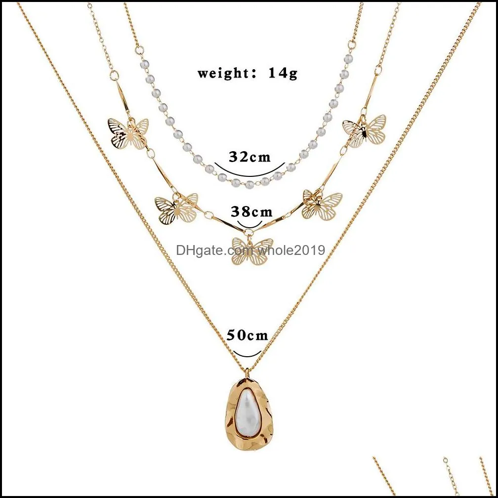 bohemian cute butterfly choker necklace for women gold color multilayer necklace 2021 fashion female peal chic chocker jewelry