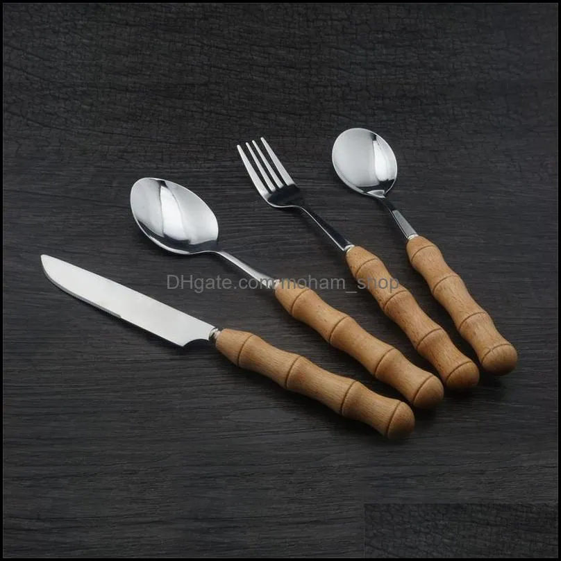 woodiness knife spoons fork tableware long handle stainless steel dinnerware originality dinner service with various pattern 2 35qx j1