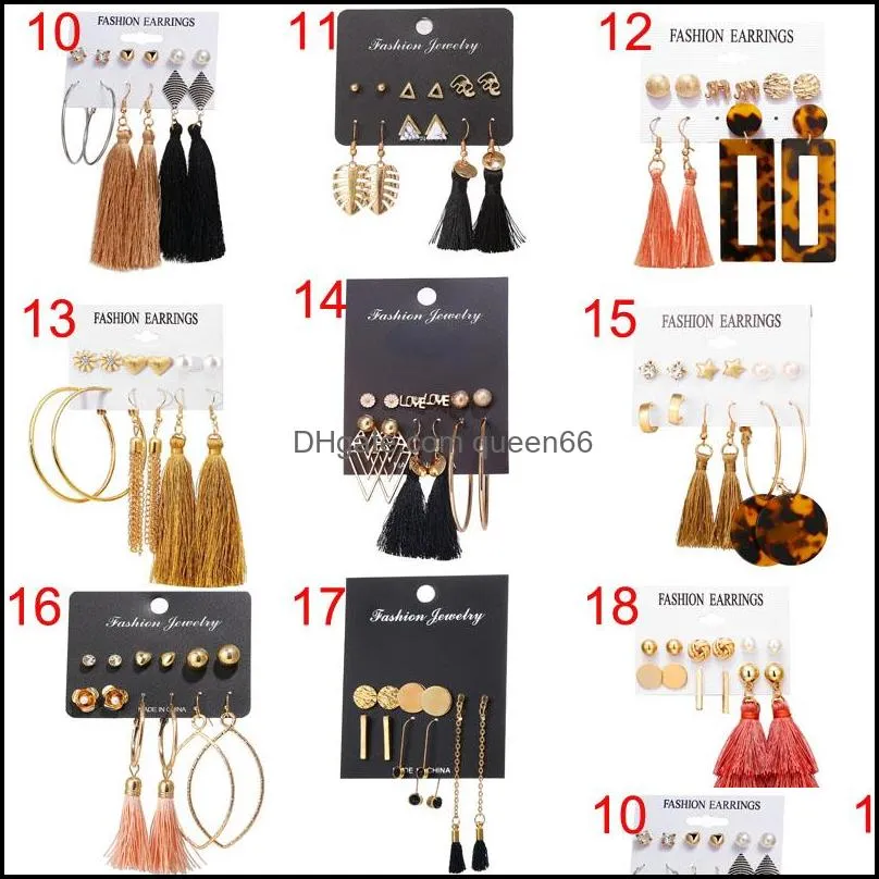 36 styles brincos female diy silver gold tassel earrings for women big geometric hoop earring set fashion jewelry