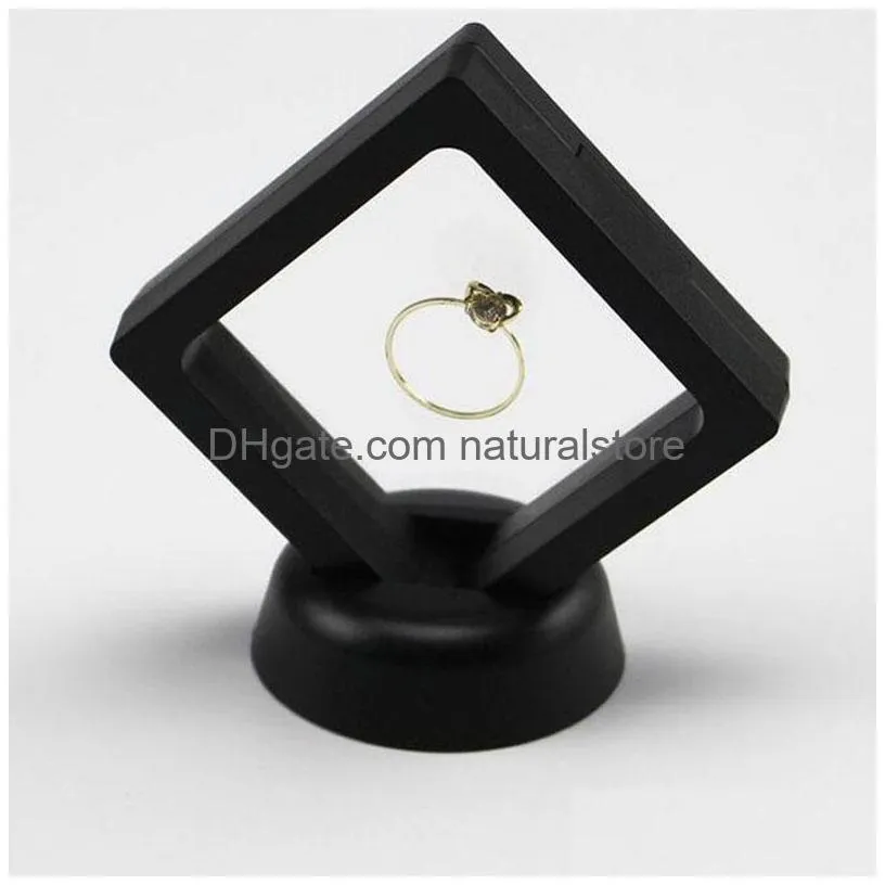 black white suspended floating display case jewellery ring coins gems artefacts stand holder box za3361