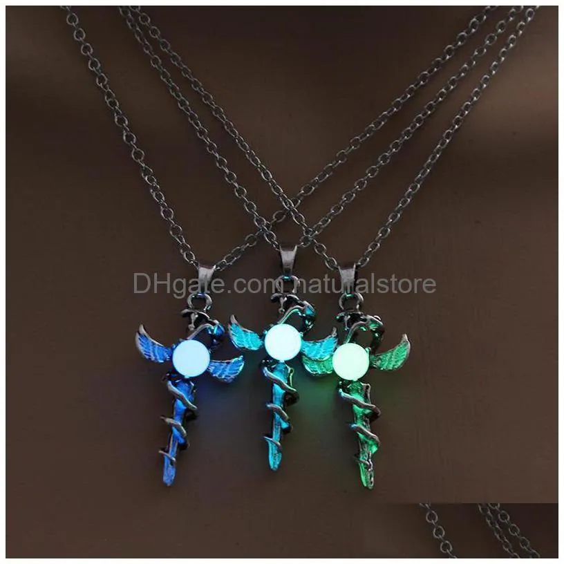 pendant necklaces 2022 vintage dragon fluorescent necklace luminous pterosaur ancient silver in the dark christmas for man women