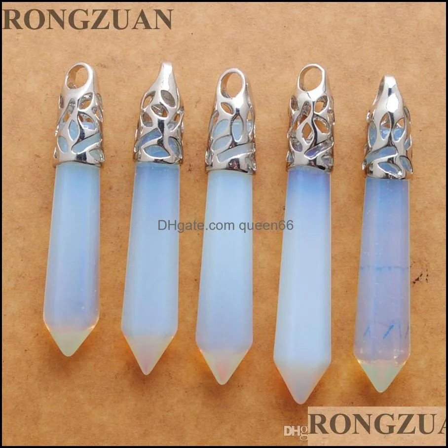 opal stone reiki healing pendulum hexagonal pointed reiki natural stone pillar charm pendants for necklace dn3006