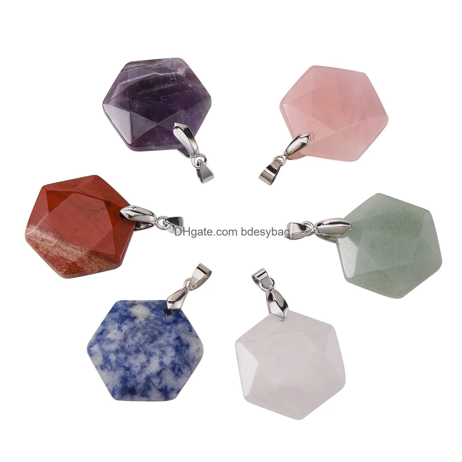 yuncai bullet shape gemstone pendant hexagonal chakra crystal pointed natural stone pendants for necklace jewelry makingamethyst