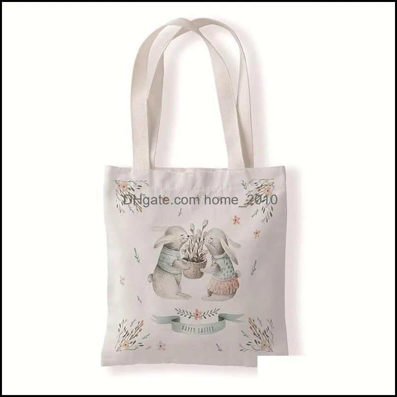happy easter canvas bag washable reusable easy to carry canvas grocery bags easter rabbit egg printed gifts storage bag