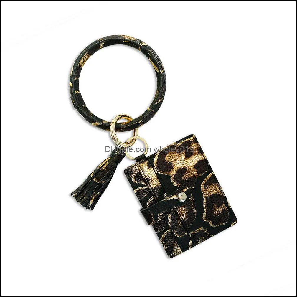 key holder pu card bag wallet bracelet keychain leather tassel pendant credit cards bangle wristlet keyrings for women b331f