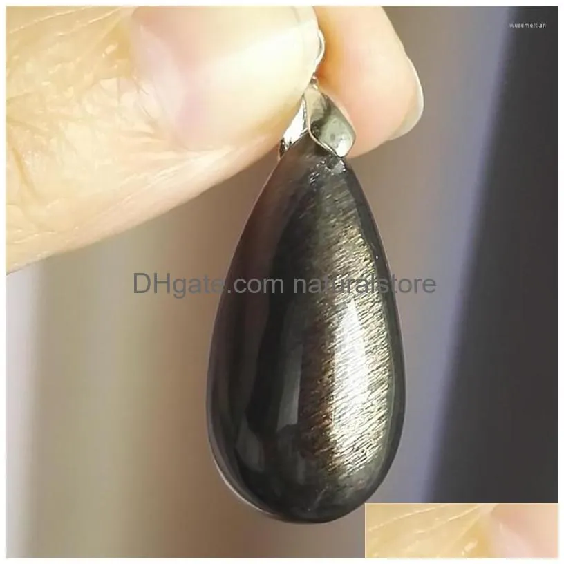 pendant necklaces genuine natural black moonstone sunstone necklace fashion water drop bead stone 30 15 12mm