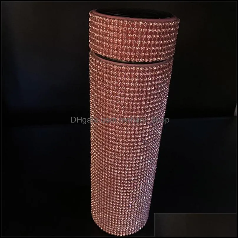 bling diamond water bottle 500ml led temperature display tumbler cup drinking coffee mug stainless steel 304 vacuum flask cups 767 b3