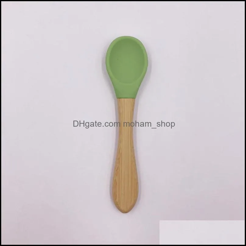 food grade baby complementary food spoon silicone training flexible soft head toddlers infants spoons wooden handle 3 4yy f2