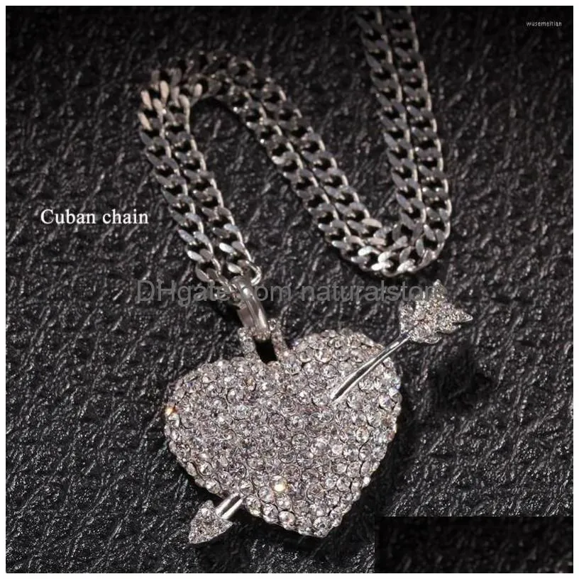pendant necklaces hip hop full rhinestones bling iced out gold silver color stainless steel heart shape pendants necklace for women