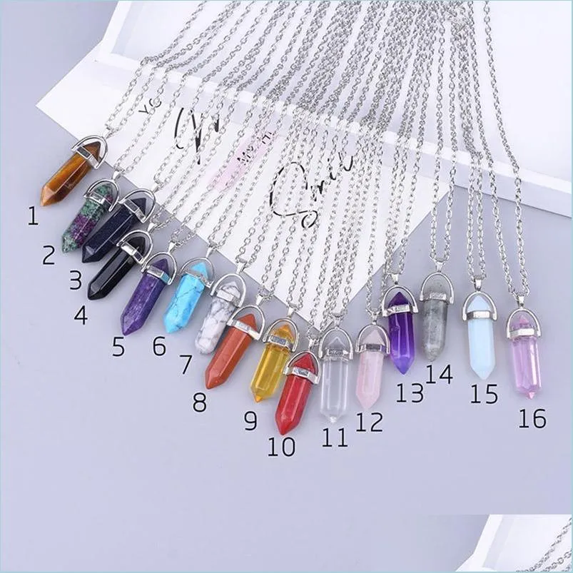 16 styles natural crystal pendant necklaces opalite white howlite lapis clear quartz crystal aventurine crystal pendant