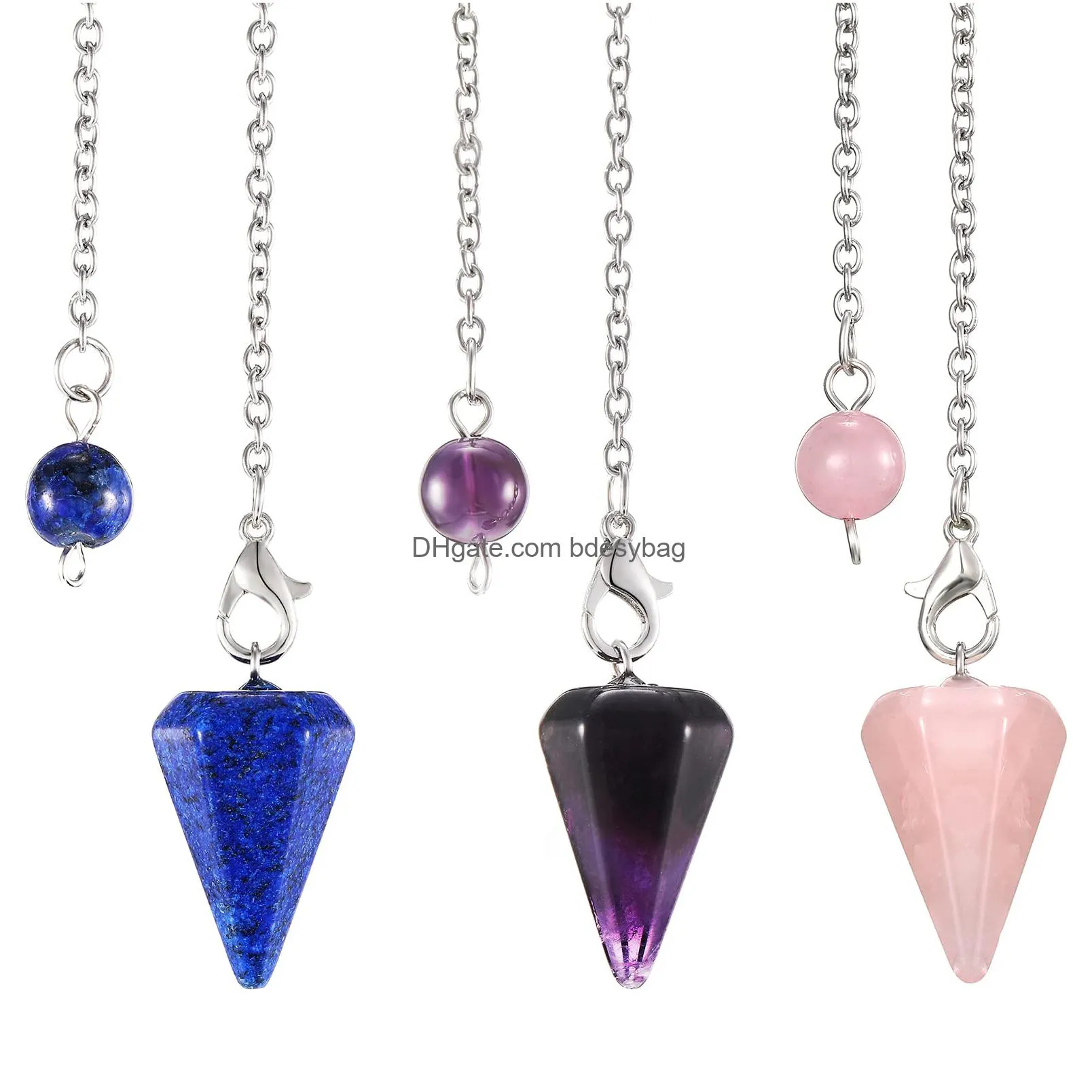 bullet shape gemstone pendant hexagonal chakra crystal pointed quartz pendants artificial stone with storage bag 