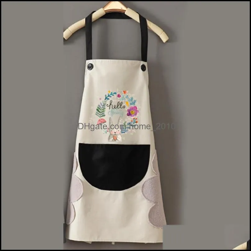 wipeable waterproof oilproof cartoon wreath rabbit kitchen nail shop apron for women baking accessories 90x70cm