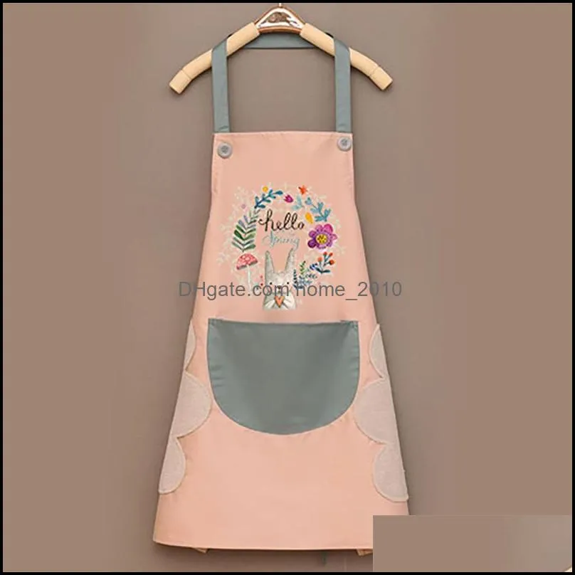 wipeable waterproof oilproof cartoon wreath rabbit kitchen nail shop apron for women baking accessories 90x70cm