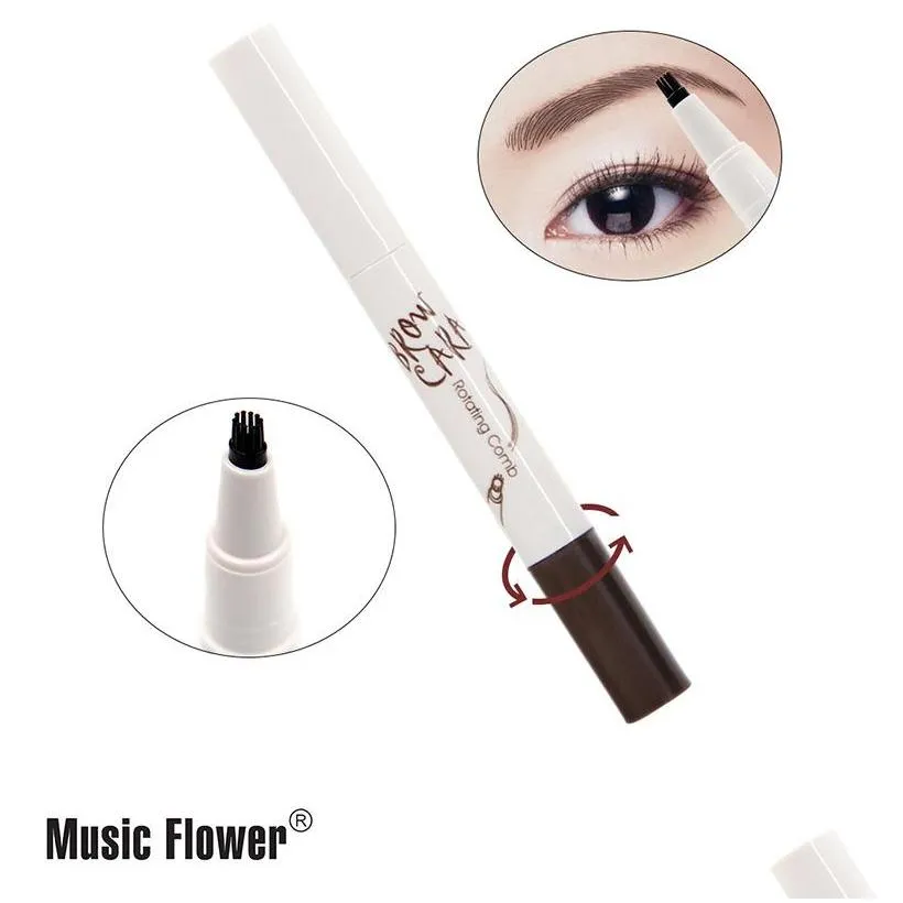 music flower liquid eyebrow pen eyebrow enhancer 6 colors four head enhancer waterproof drop 