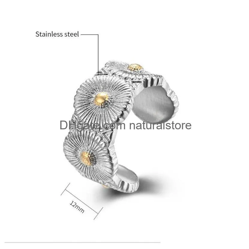 wedding rings fashion stainless steel daisy ring couples men and women trendy simple punk jewelry gift 10183