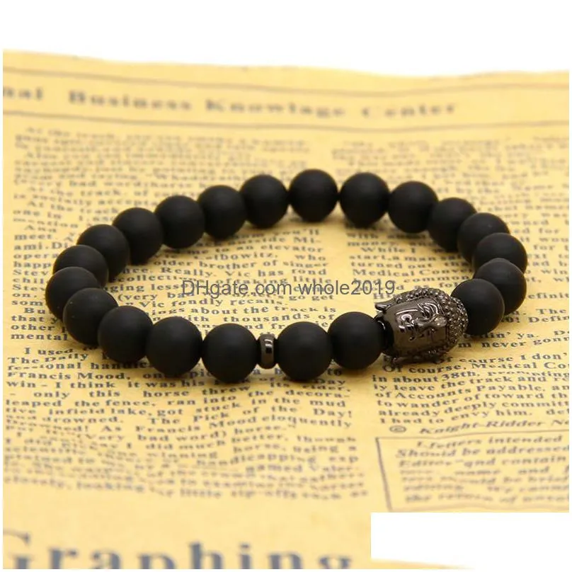religious jewelry 10pcs/lot dignified buddha head bracelets made with 8mm natural matte agate stone beads