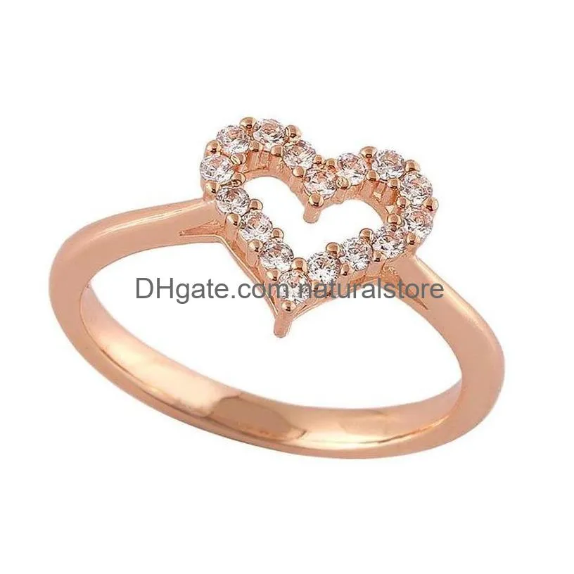 original design quality crystal diamond hollow heart shape women wedding rings fast drop 1pcs